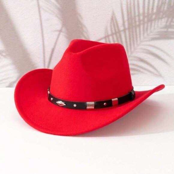 Red Western Cowboy, Cowgirl Hat, Silver Diamond Band – Unisex Rodeo Hat - Picture 3 of 4